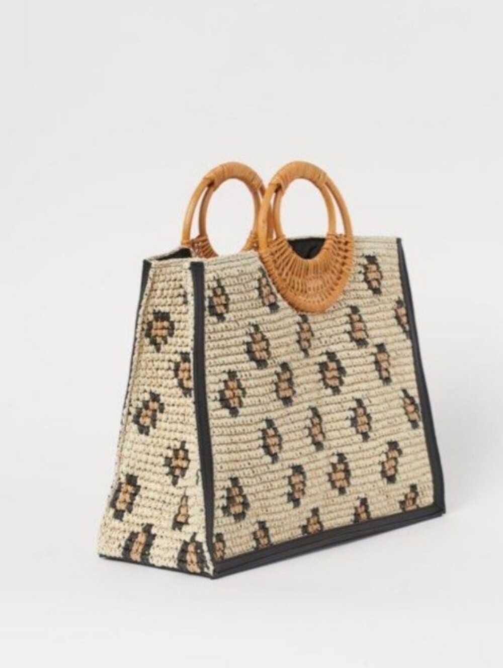 H&M Leopard Print Tote Woven Straw Beach Summer Vacation